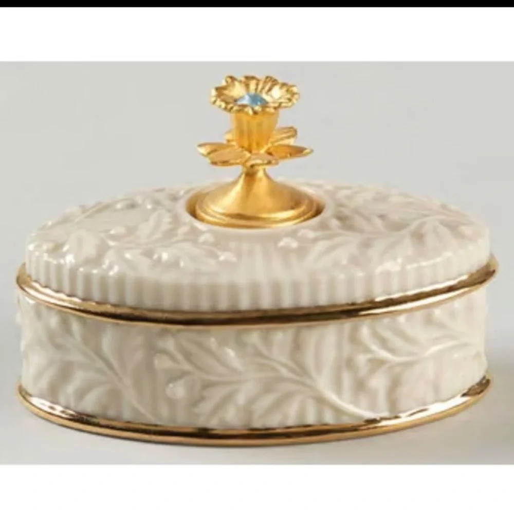 Lenox Trinket Box 1999 Aquamarine Gem Stone March Birthstone Collection Vintage - Picture 11 of 14